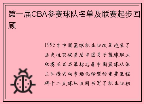 第一届CBA参赛球队名单及联赛起步回顾